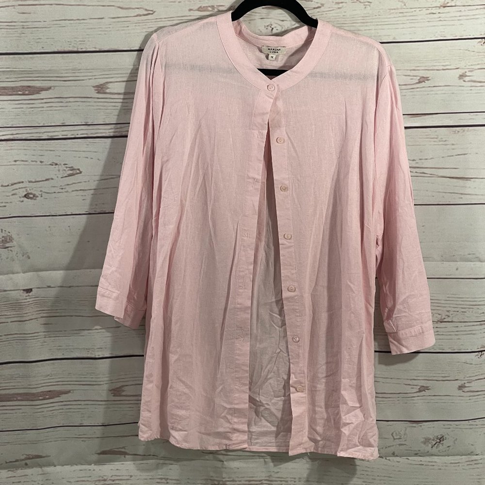Marina Luna - Plush Pink Linen Blouse - 1X